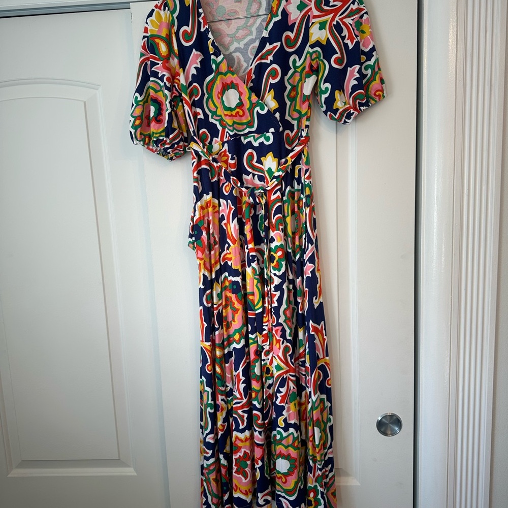 Boden Navy Multicolor Floral Wrap Maxi Dress 4P